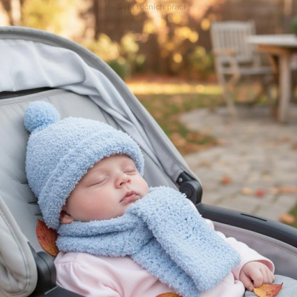 Světle modrý set - newborn - šála + čepička
